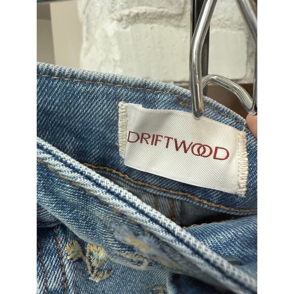 Driftwood Women's Light Wash Floral Pleated Wide Leg Jeans Size 24 - Picture 5 of 8